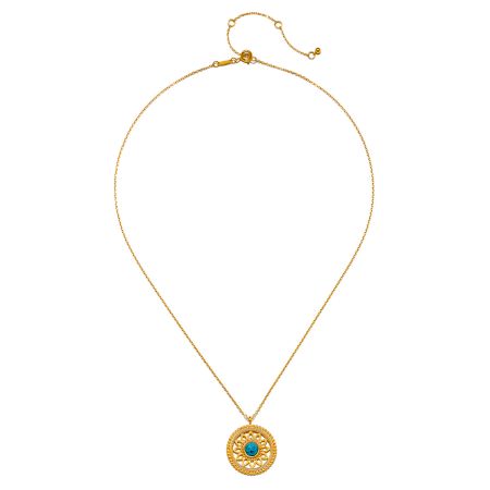 Nurture Intuition Turquoise Mandala Necklace, Brass with 22k gold plated necklace for women